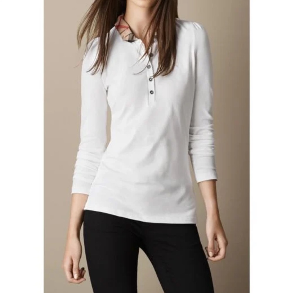 Burberry Long Sleeve Check Collar Polo Shirt